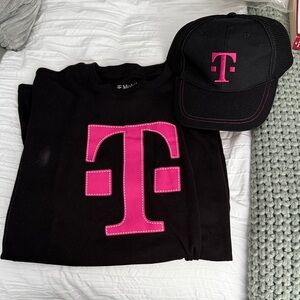 Men's Black Short Sleeve T-Mobile Tee with Pink Logo